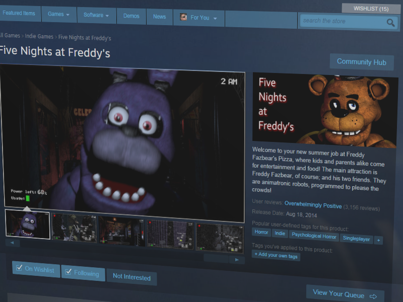 Steam's Five Nights at Freddy page